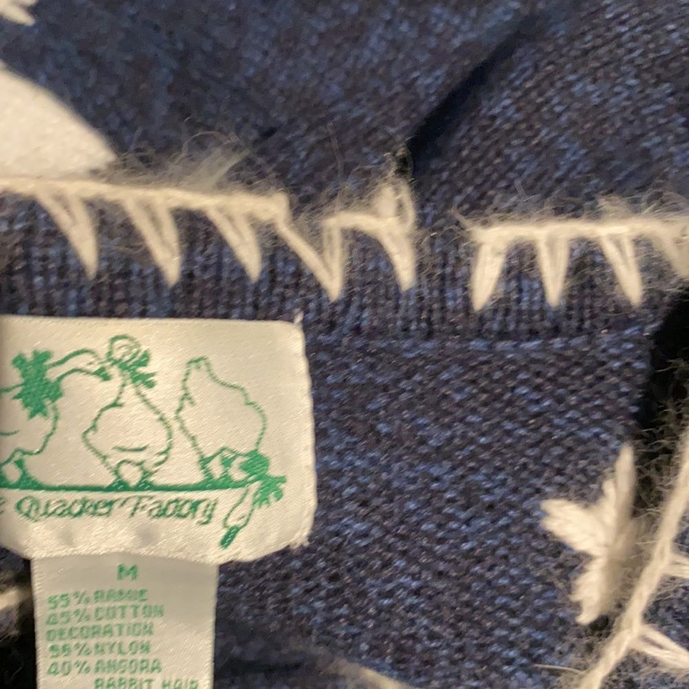 Quacker Factory Snowman Cardigan holiday sweater winter snow blue tassel medium - Picture 12 of 12